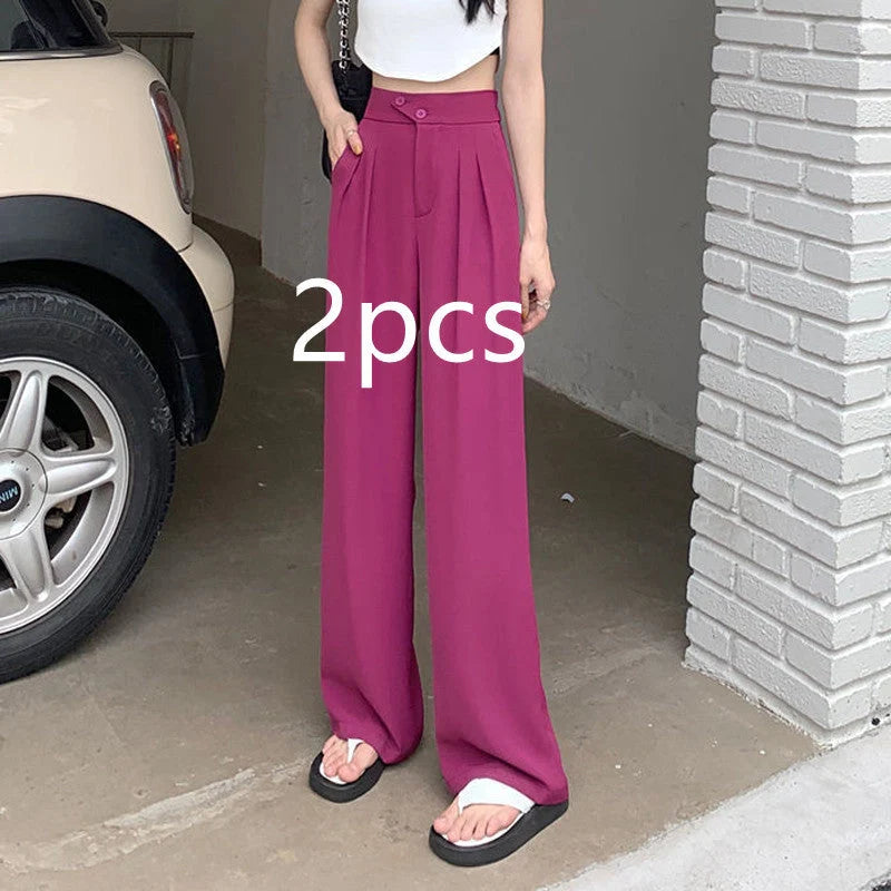 Women's high waist loose drape suit wide leg pants in various colours