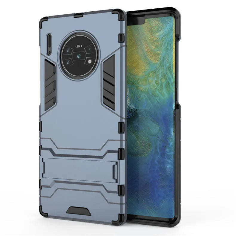 Drop-resistant TPU PC protective phone case with bracket for Huawei models in pure black colour