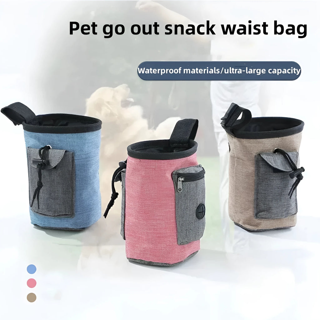 Waterproof pet training waist bag with adjustable belt and multiple pockets in blue colour