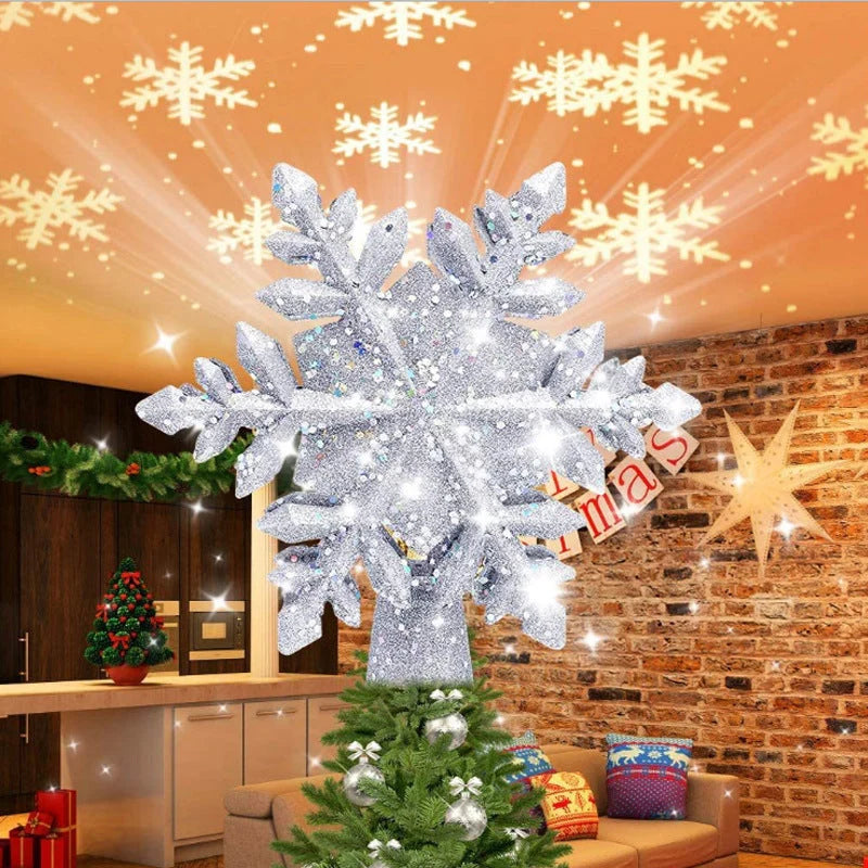 LED Projection Christmas Tree Topper with snowflake effect in silver and gold