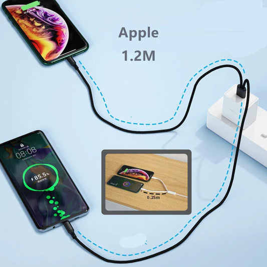 Dual-Port Fast Charging Cable with Braided Nylon Exterior and Thick Copper Core