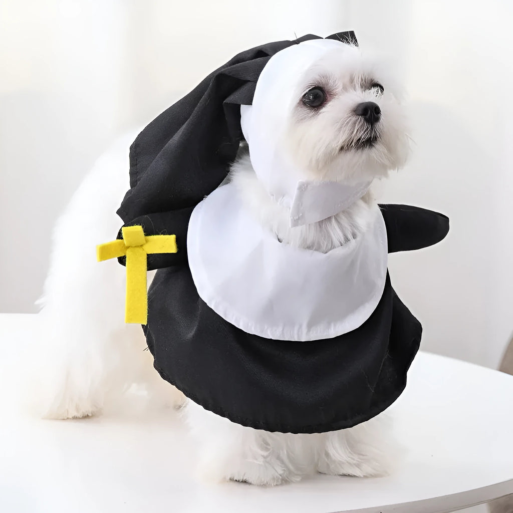 Black polyester pet nun dress Halloween costume for dogs and cats in free size