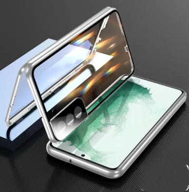 Snap On Magnet glass mirror phone case for Samsung S24 Ultra in black with HD edition mirror surface