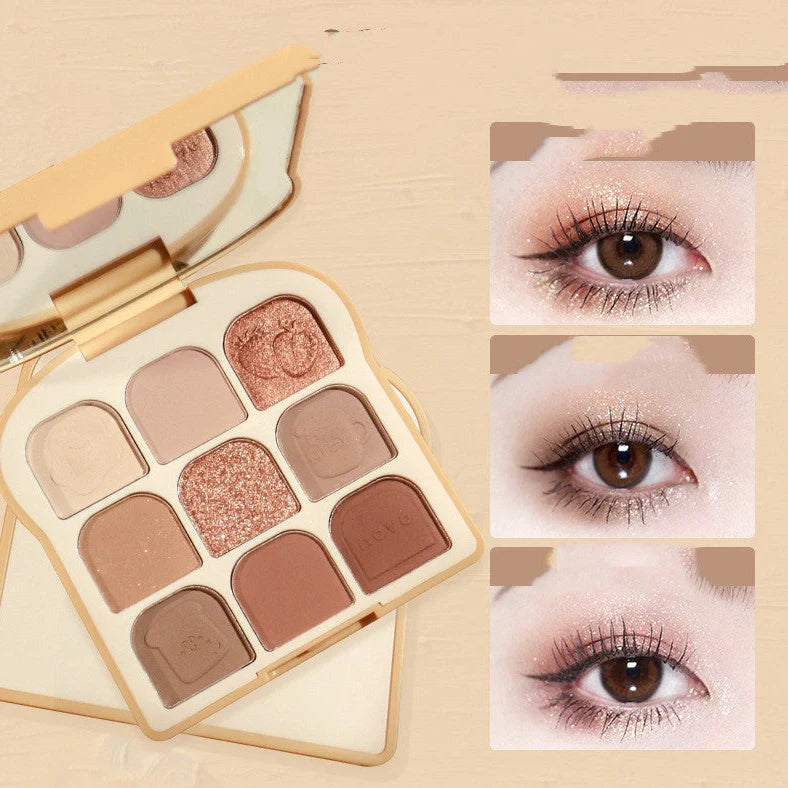 Blush All-in-one Ins eyeshadow palette showing eight shades in three colour combinations within 15cm compact with mirror