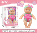 A detailed vinyl simulation baby figurine doll, showing its realistic features and proportions.