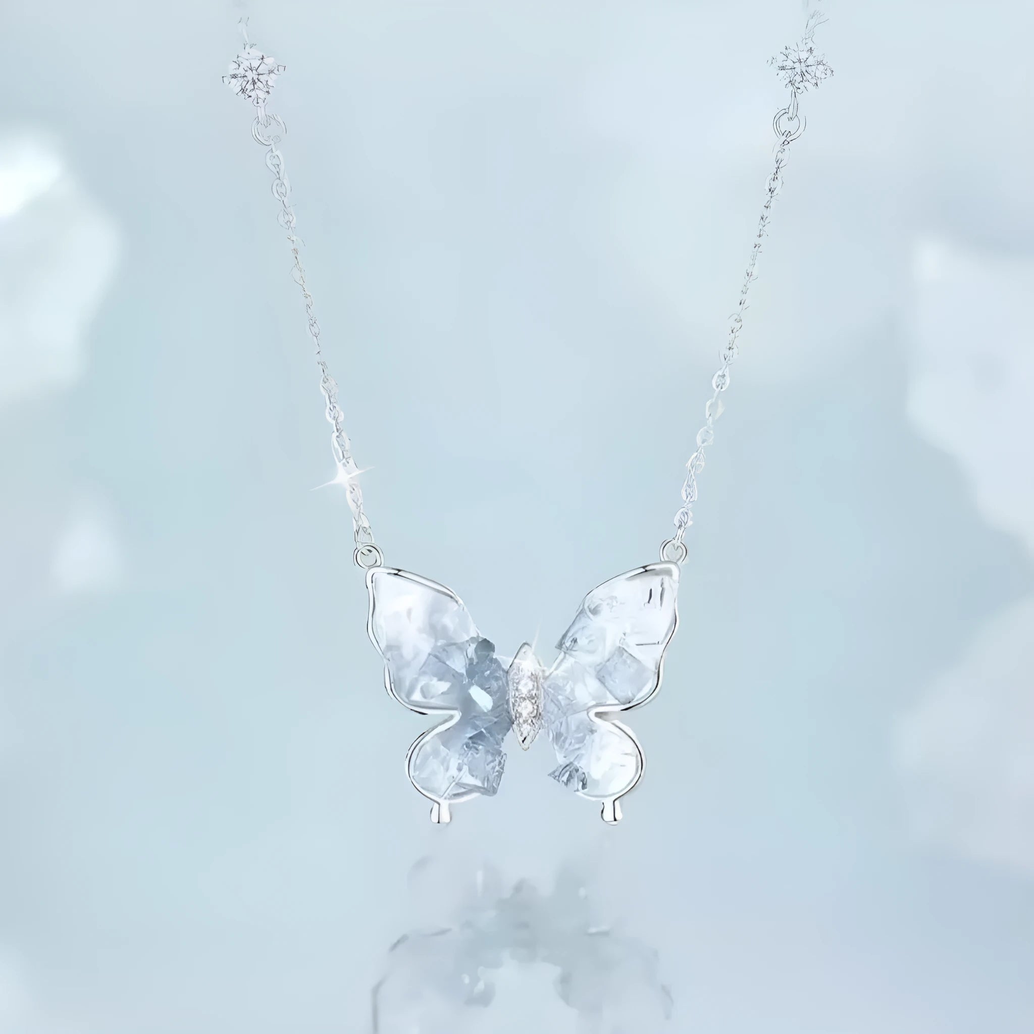 Bingyu butterfly pendant necklace in S925 silver on adjustable O-ring chain 41-50cm