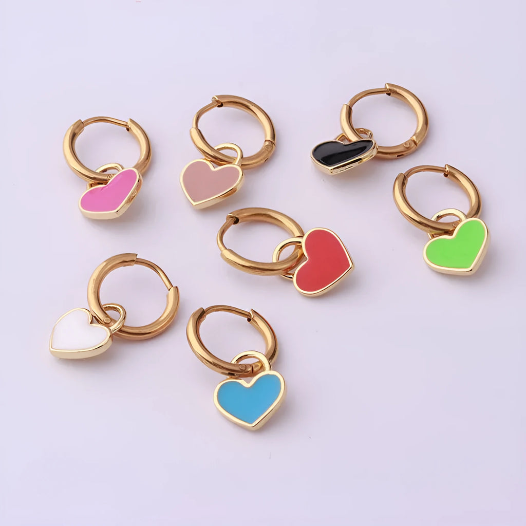 Stainless steel heart shaped ear clip with candy colour dripping oil finish for women