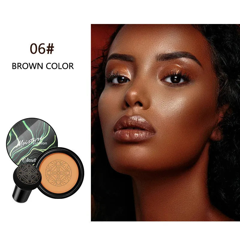 Air cushion BB cream foundation concealer in compact case with mushroom sponge, Ivory 01 and Natural 02 shades
