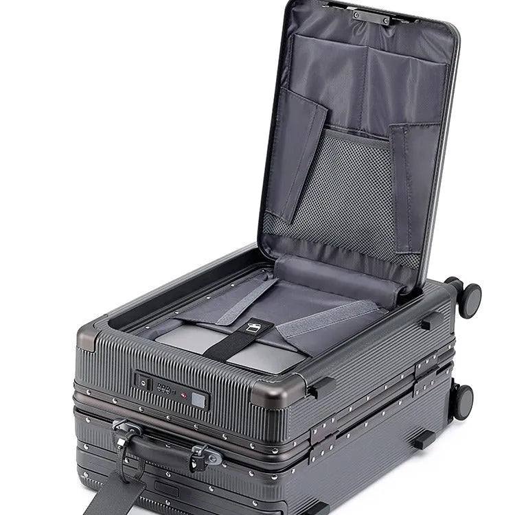 Draw-bar luggage 24-inch anti-fall PC suitcase with USB port and lock in black