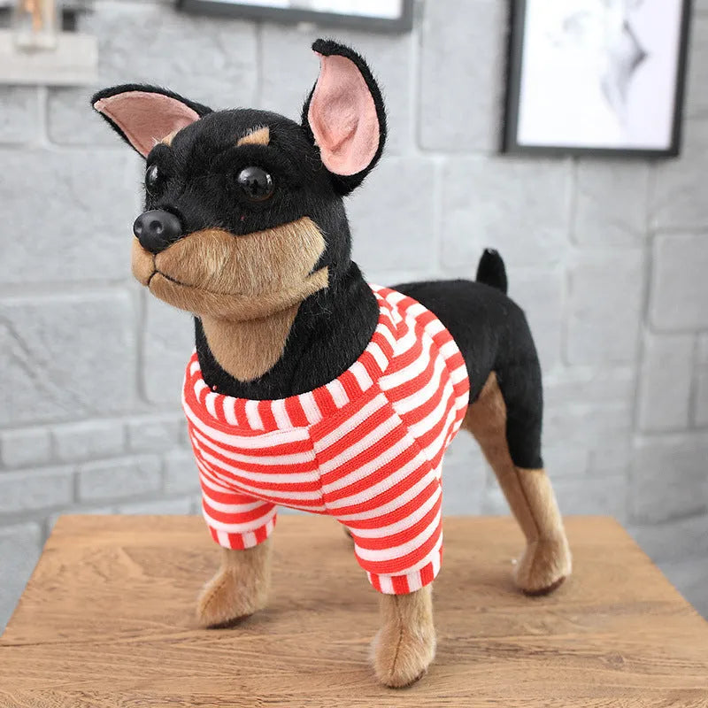 Dressing artificial dog plush toy with mink fur, Bulldog breed, medium size 40-45cm, on white background