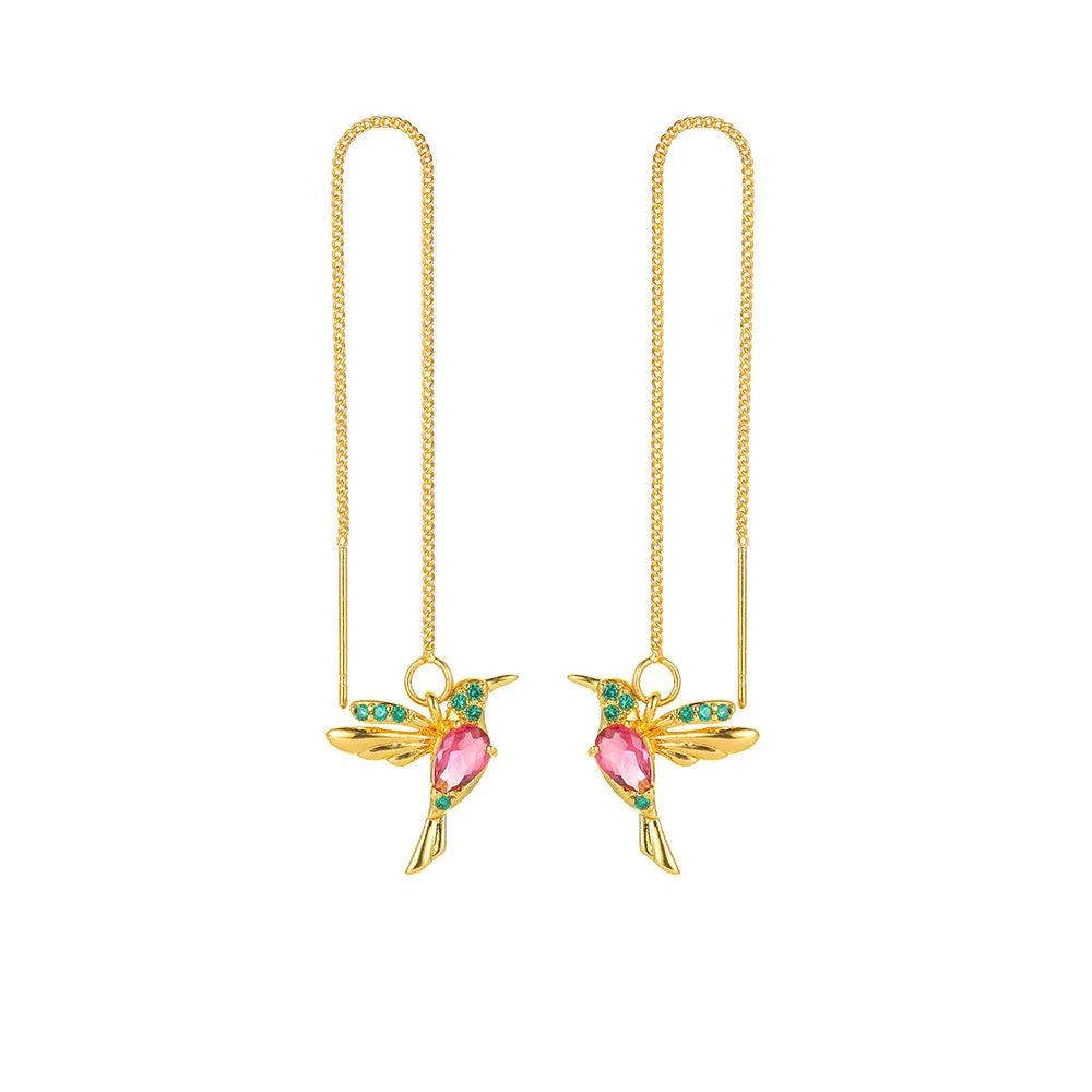 Little Bird Drop Hummingbird Earrings with Crystal Pendant in three finishes