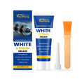 30g tube of white lithium grease with a brush and a nozzle tip for automotive lubrication.