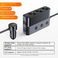 C28 black vehicle cigarette lighter charger with USB 3.0, QC 3.0 and PD ports on 1 metre cable