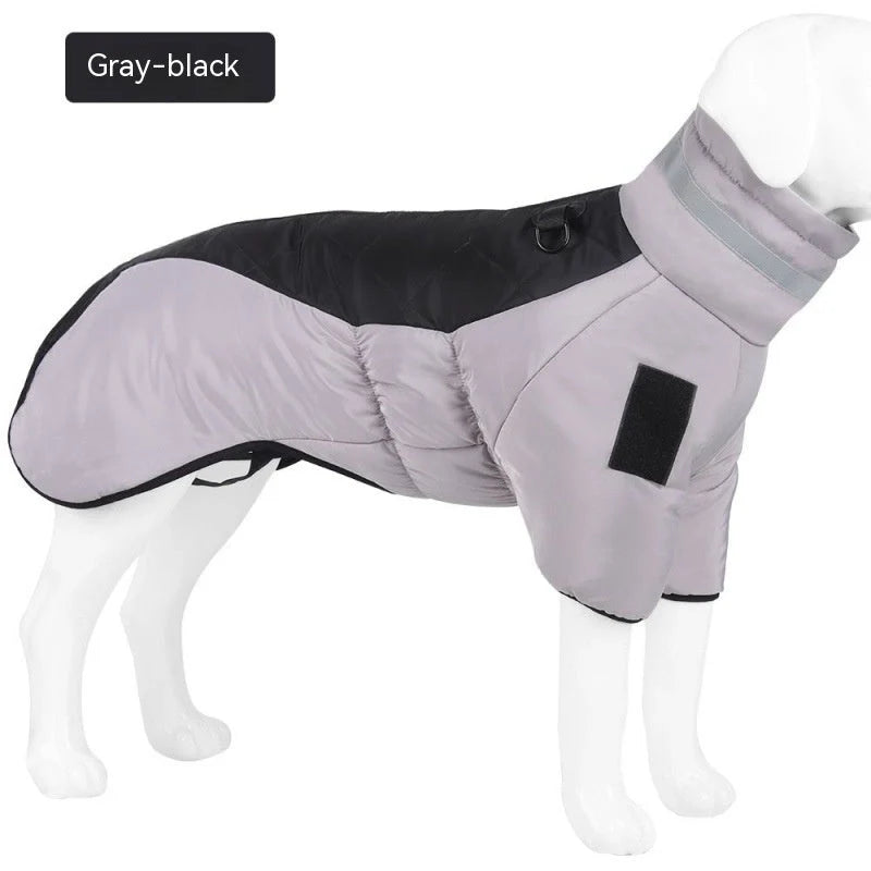 Waterproof winter dog coat for medium to large dogs, available in multiple colors and sizes.
