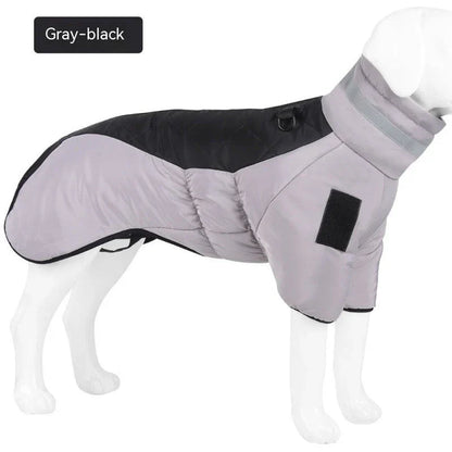 Cozy and waterproof dog coat with thickened insulation, skin-friendly crystal velvet, and adjustable fit for medium to large breeds.