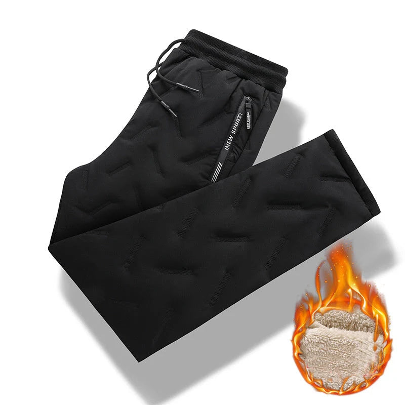 Men's winter velvet fleece jogging pants with zip pocket in black and grey