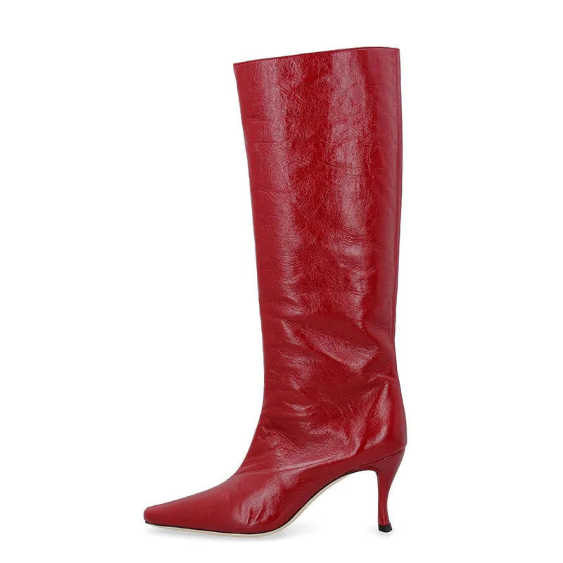 Women's square toe cowboy boots in microfiber available in black, grey, red, brown, silver, apricot and snake pattern