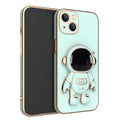 3D astronaut TPU phone case with electroplating bracket in light cyan for iPhone