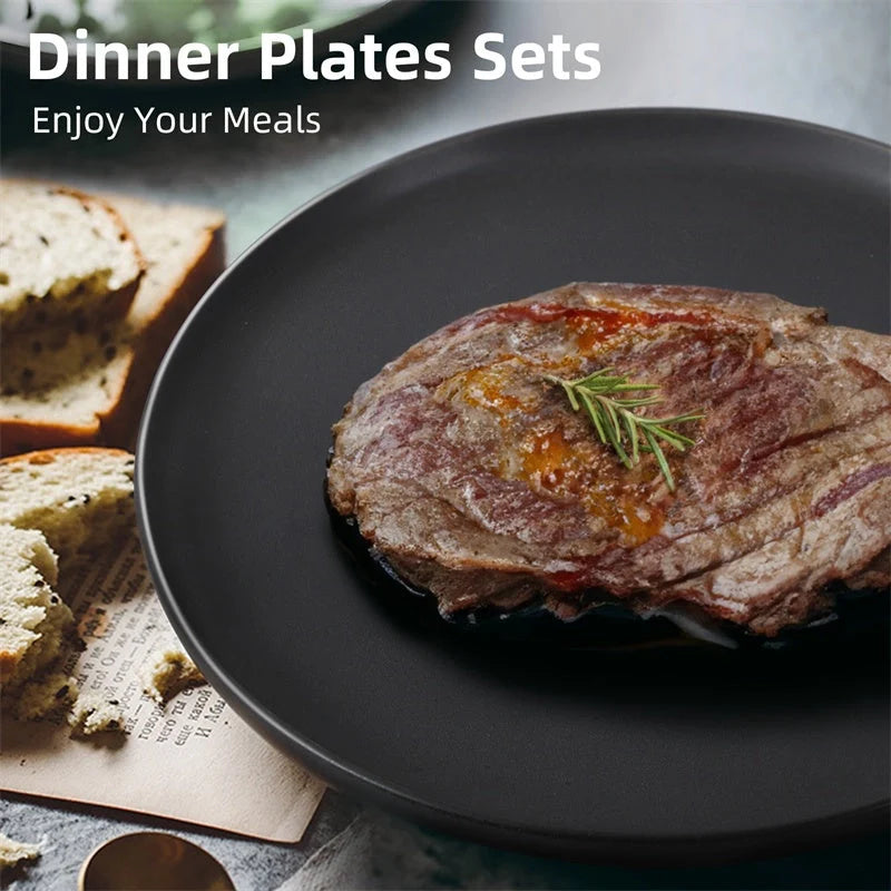 Set of 6 ceramic plates for steak, salad, and more, microwave and dishwasher safe