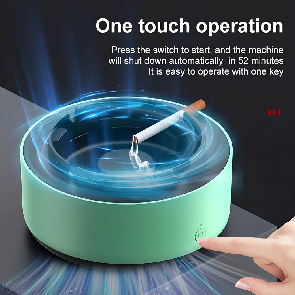 Grey electronic ashtray air purifier with cigarette grooves and a compact design.