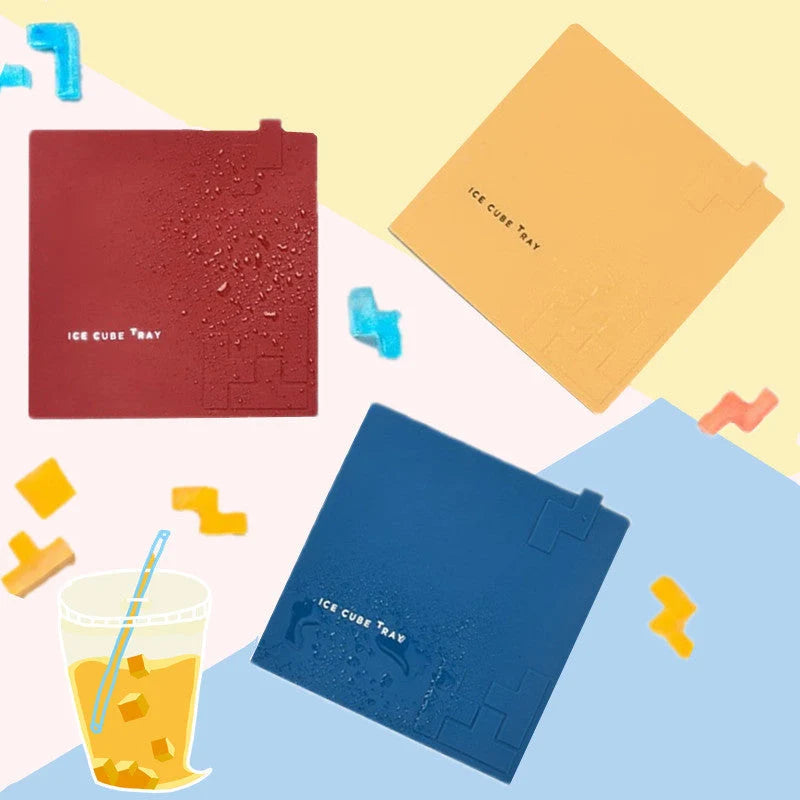 Labyrinth silicone ice cube tray in yellow, blue, and red for unique ice cubes