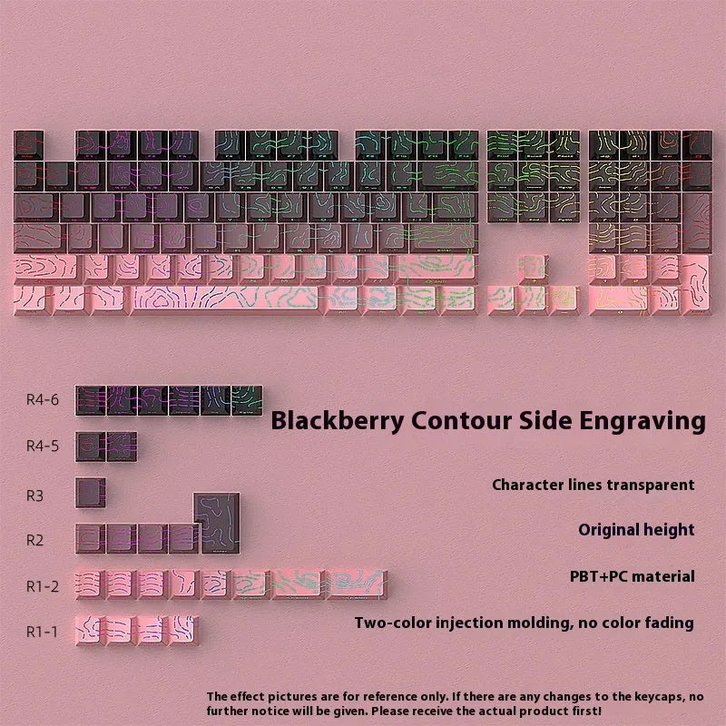 Plastic key cap set with black rose contour line two-color crack luminous design in black powder finish