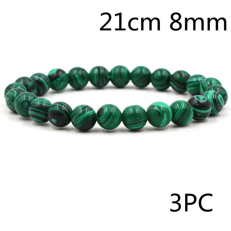 Classic black matte green malachite bracelets with unique textures, suitable for women and men.