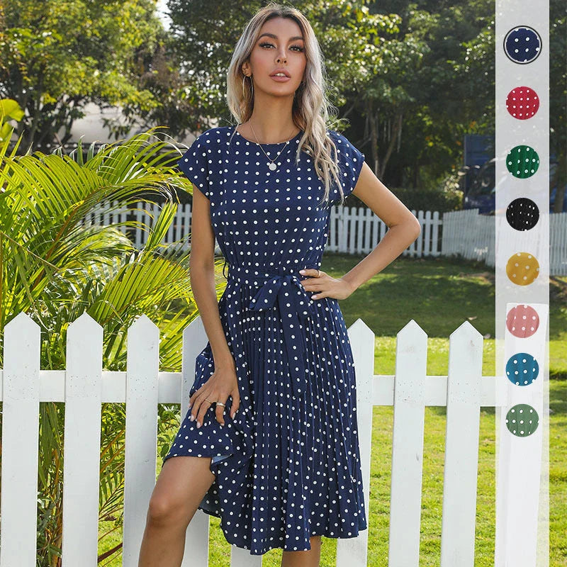 Stylish polka dot midi dress made from breathable 100% viscose fabric with a flattering A-line silhouette