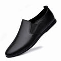 Men's black leather business casual shoes with round toe design