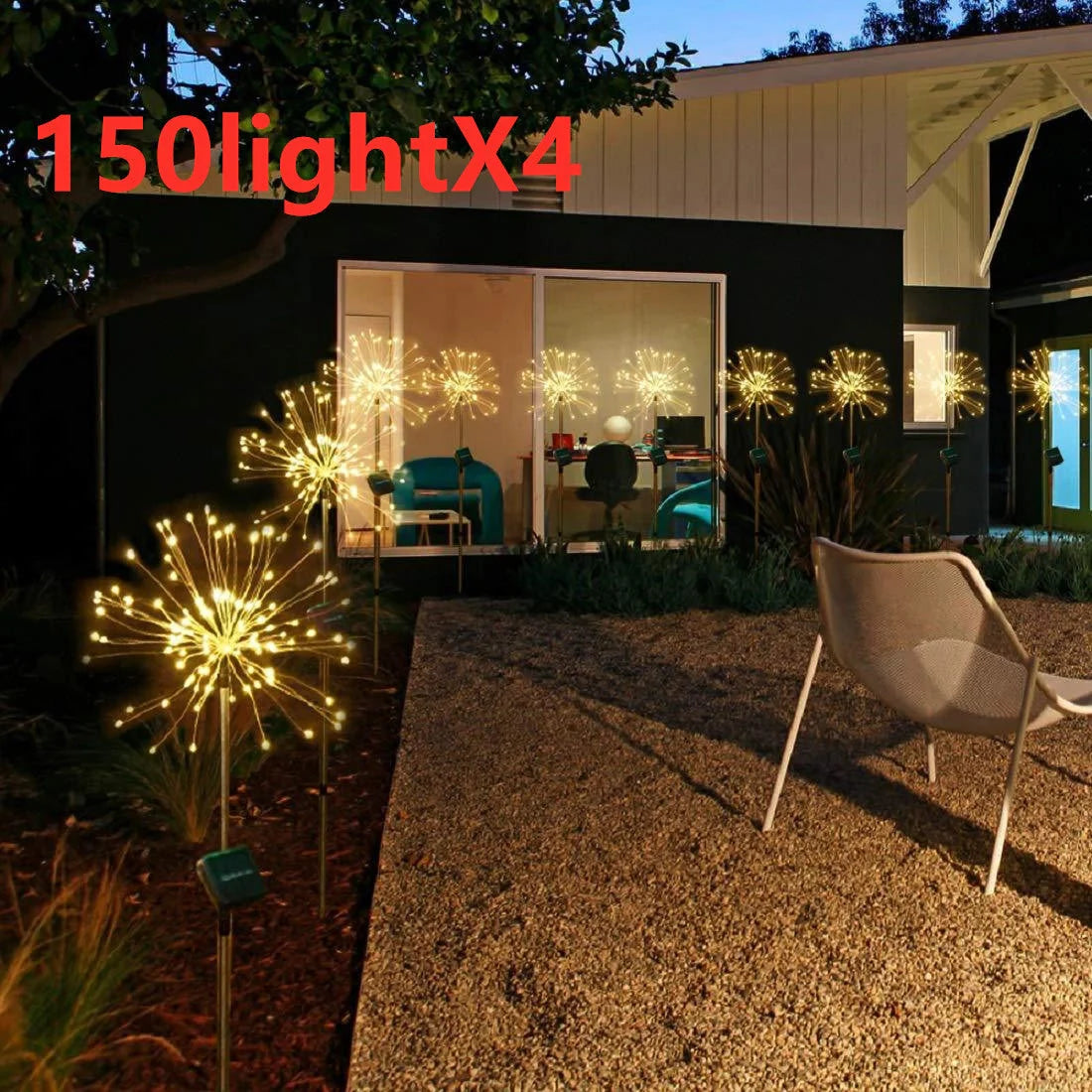 Solar-powered LED fireworks light string for outdoor decoration in various colors