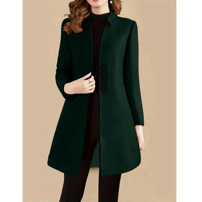 Women's slim-fit modal coat with rabbit fur fabric in army green colour, showing 40cm short length and Korean style cut