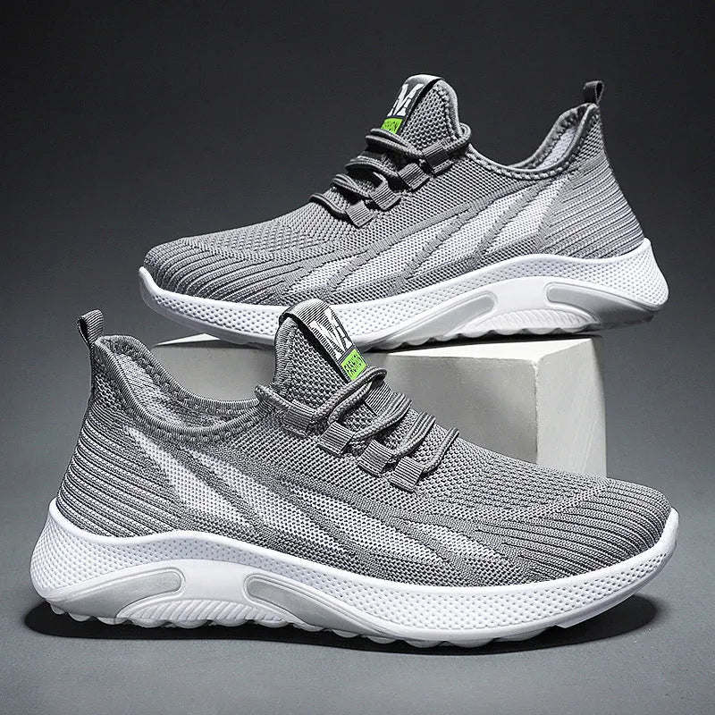 Men's mesh and PVC casual running sneakers in black, grey, and coffee colour options