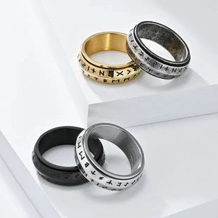 European and American style stainless steel ring in geometric design, available in steel and gold finishes