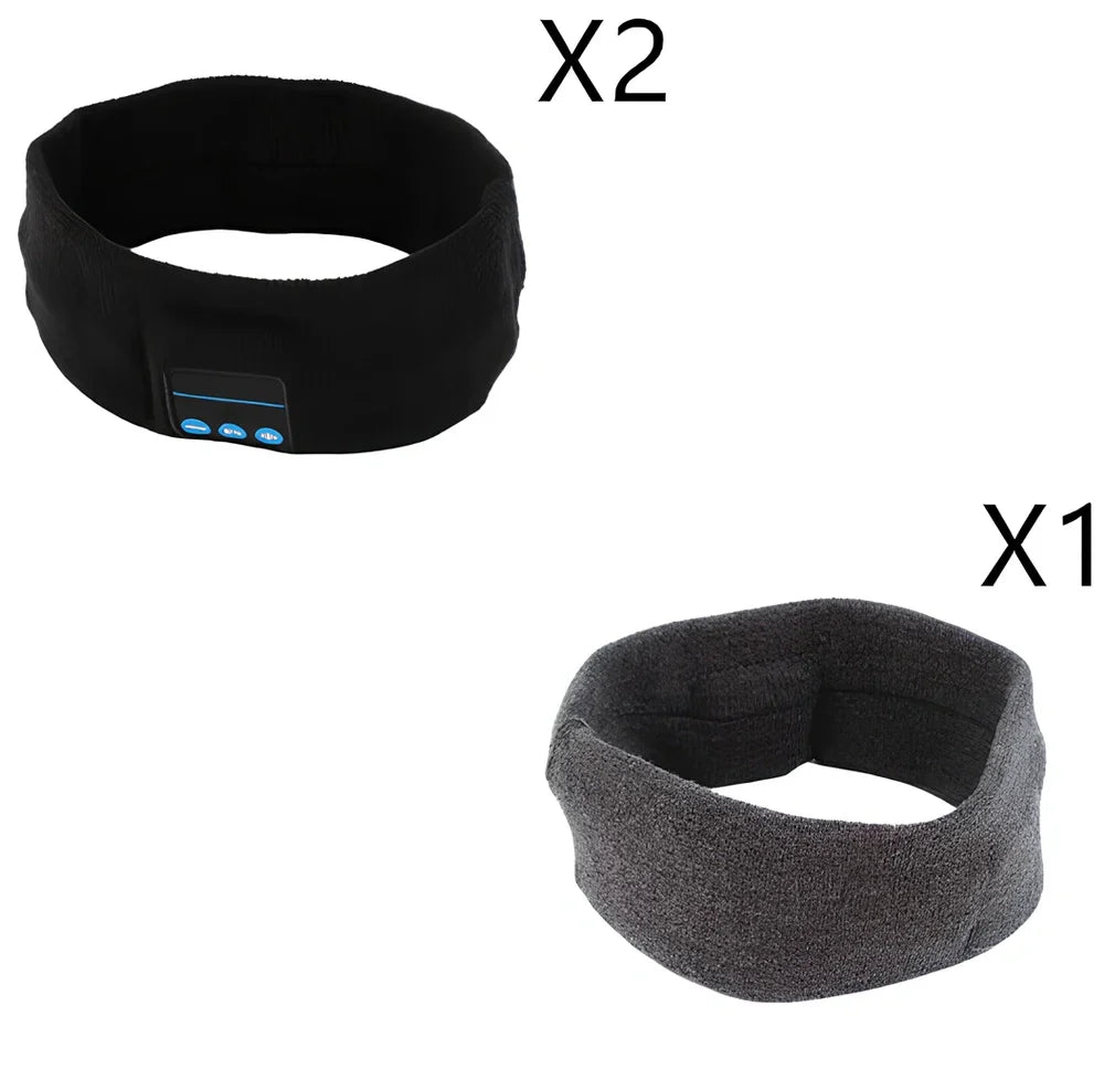 Black Bluetooth sports headband with integrated audio controls and 110mAh battery for workouts