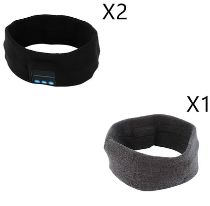 Black Bluetooth sports headband with integrated audio controls and 110mAh battery for workouts