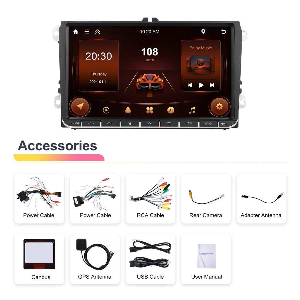 7-inch Android car stereo for Volkswagen with wireless CarPlay and touchscreen display