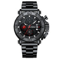 Men's quartz watch with oversized 4.7cm dial, solid stainless steel band, and blue face