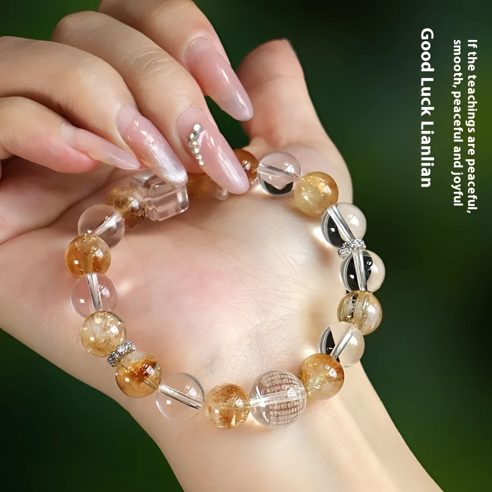 Women's white crystal beaded bracelet with yellow freshwater pearls and citrine yellow tower crystal accents