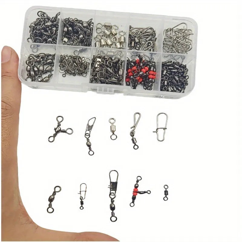 175 piece ball bearing fishing connector set in box for rig building and tackle organisation