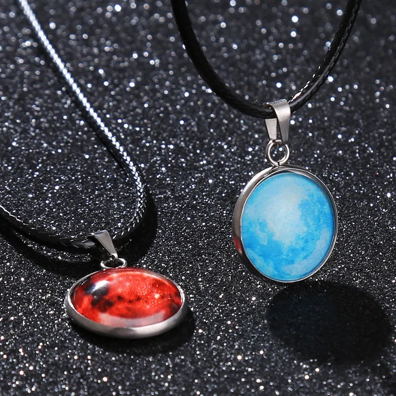 Simple constellation design pendant necklace with luminous alloy detail on a chain with extension.
