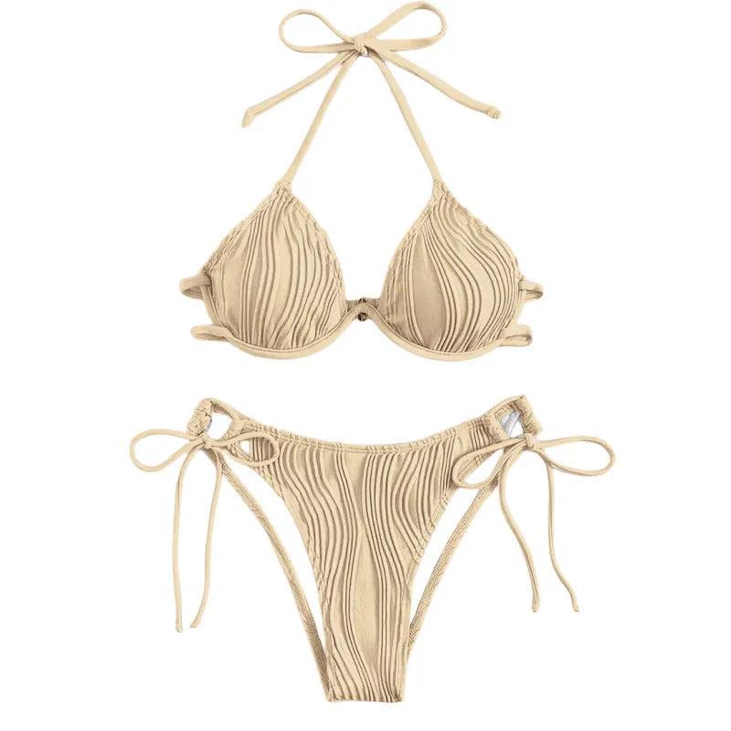 Women's steel bracket bikini swimsuit in polyester fabric showing colour options