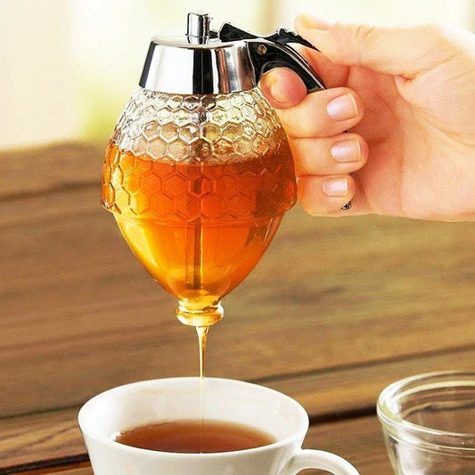 Transparent acrylic honey dispenser with squeeze bottle design for drip-free pouring control