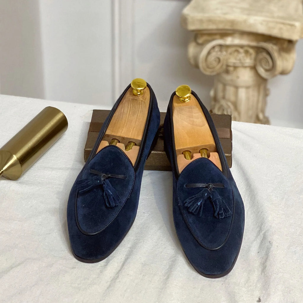 Men's dark blue suede slip-on loafers made from genuine cowhide leather lightweight design size 40
