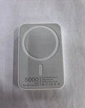 White magnetic wireless charger power bank with foot-shaped design showing dimensions