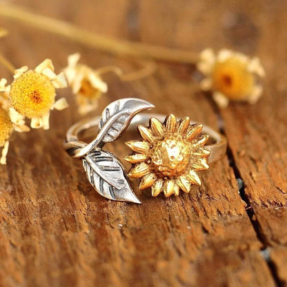 Bohemia Two-tone Sunflower Adjustable Ring in Gold and Silver