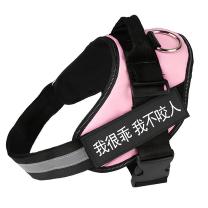 Custom black adjustable no-pull dog harness with reflective straps and D-ring, fits 25-120cm bust for small to large breeds