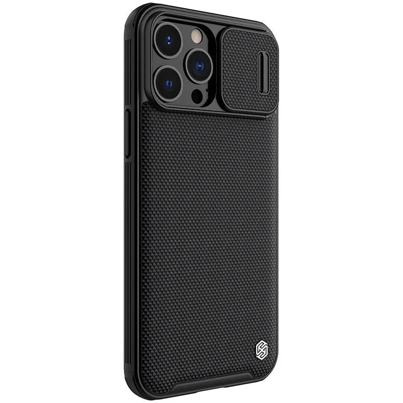 Black textured UniPro PC and TPU protective phone case for Apple iPhone 13 models.