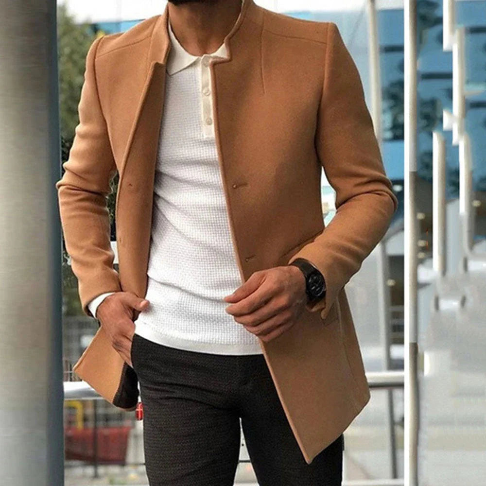 Stylish single-breasted men's casual jacket in various classic colors, featuring a tailored fit and premium polyester construction.