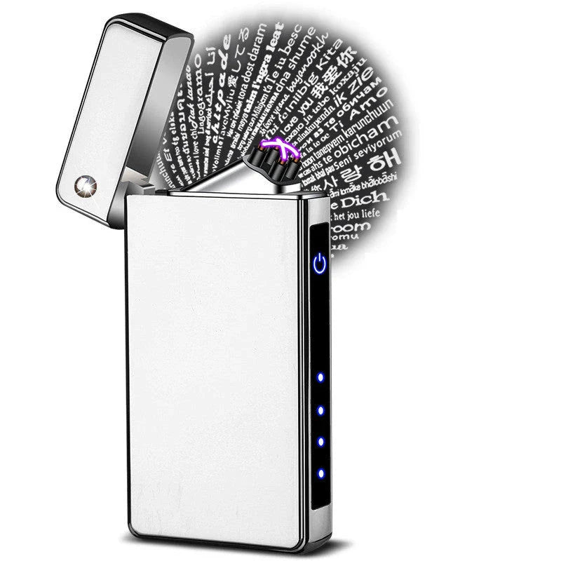 USB Rechargeable Projection Lighter with 'I Love You' in 100 Languages, Featuring Color-Shifting Effects and Durable Metal Construction