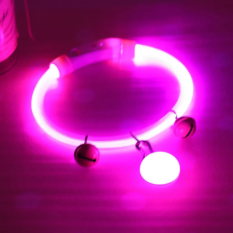 Monochrome luminous PVC dog collar available in blue green orange pink red white yellow colour options for walking